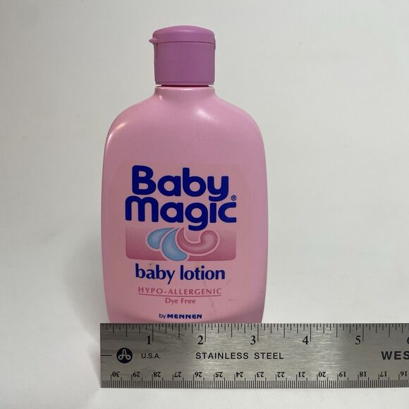 Pink Baby Magic Lotion 9oz Bottle by Mennen Movie Prop VTG 80s 90s Partial READ - Picture 5 of 8